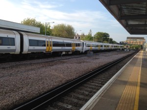 super fast trains from Canterbury West... in just a few minutes we were back over the Rochester bridge I'd walked over three days before